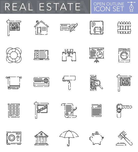 недвижимость открыть схема схема установить в плоский стиль дизайна - real estate credit card sign map stock illustrations