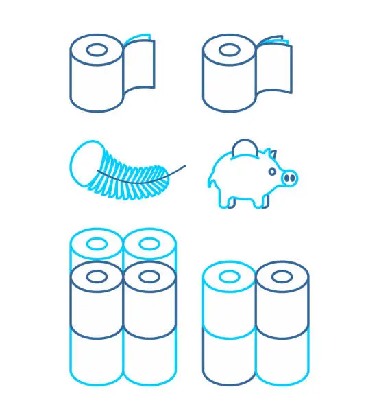 Vector illustration of Toilet paper rol set icon. Economical, two-layered and soft. collection Symbol for packing. Vector illustration