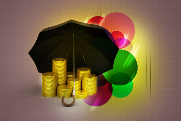 istock Gold coins under a black umbrella 880164368