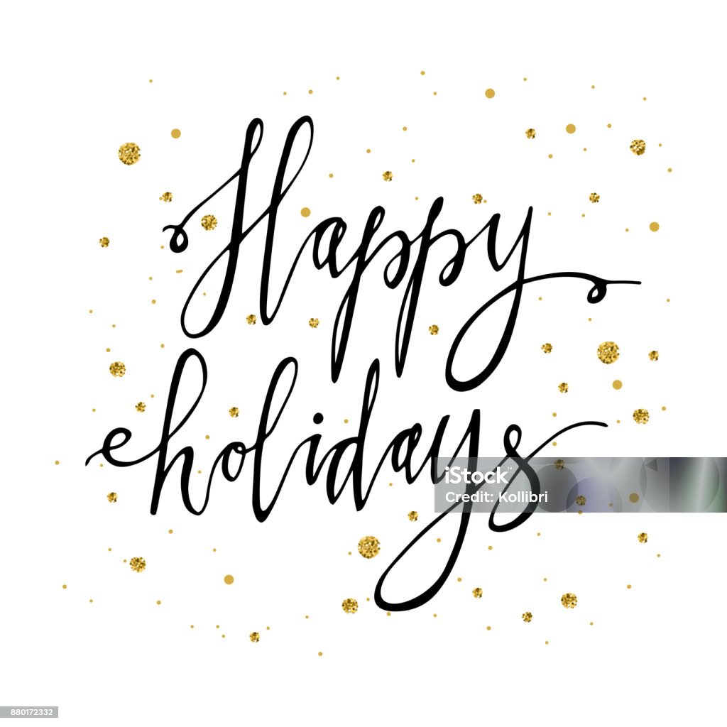 Happy holidays postcard template. Modern New Year lettering with snowflakes isolated on white background. Christmas card concept. Happy holidays postcard template. Modern New Year lettering with snowflakes isolated on white background. Christmas card concept. Handwritten modern brush lettering. Happy Holidays - Short Phrase stock vector