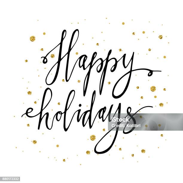 Happy Holidays Postcard Template Modern New Year Lettering With Snowflakes Isolated On White Background Christmas Card Concept Stock Illustration - Download Image Now