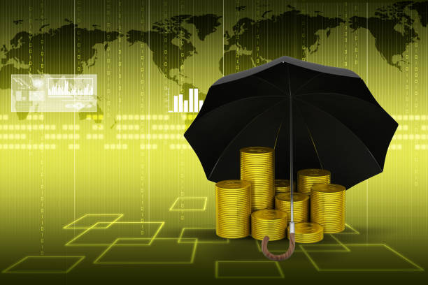 istock Gold coins under a black umbrella 880174782