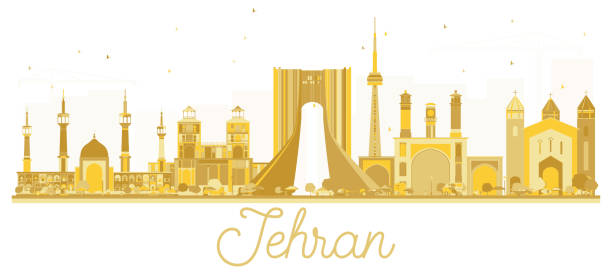 tahran iran şehir manzarası altın siluet. - iran stock illustrations