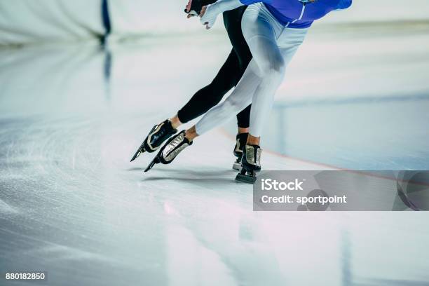 Feet Man Athletes Skater On Ice Go Ice Palace Of Sports Competitions Indoors Warmup Stock Photo - Download Image Now