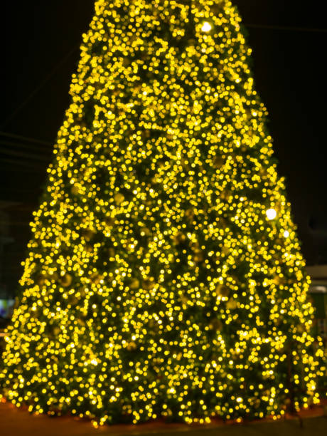 istock abstract, blurred background.and defocused in the dark night. and blurred christmas tree, yellow color 880205330