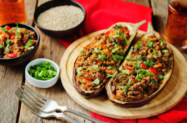 istock Minced meat quinoa vegetables stuffed eggplants 880205378