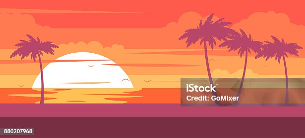 istock Tropical beach with palm trees and sea - summer resort at sunset 880207968