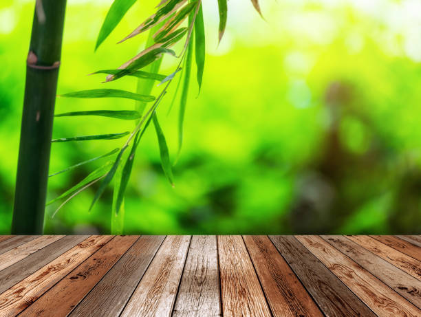 istock Wooden table on bamboo plant background 880213646