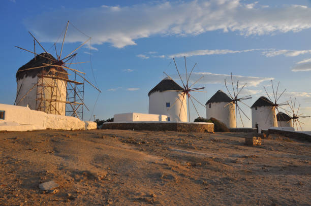 istock Old windmills on greek island Mykonos 880219968