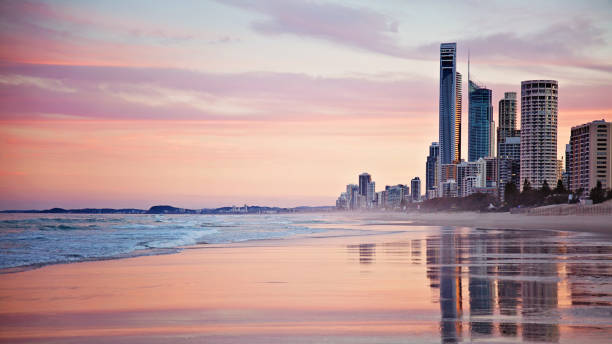 Surfers Paradise - Gold Coast Australia Beautiful scene of the Gold Coast city skyline and ocean, this picture has more brightness and depth of colour queensland photos stock pictures, royalty-free photos & images