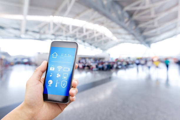 istock smart phone with smart home with modern hall 880234334