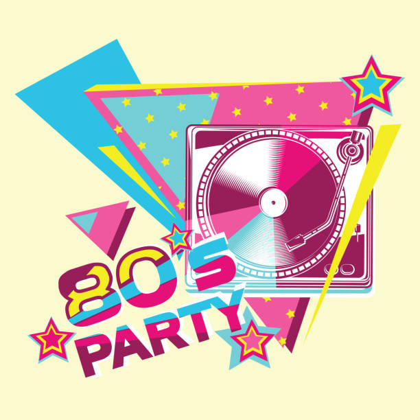 ilustrações de stock, clip art, desenhos animados e ícones de 80s retro party poster design - spectrum rainbow backgrounds disco