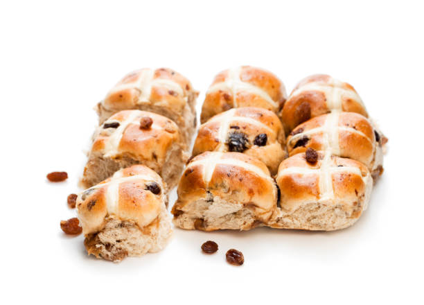 istock Easter  cross buns and sultanas isolated on white background 880288032