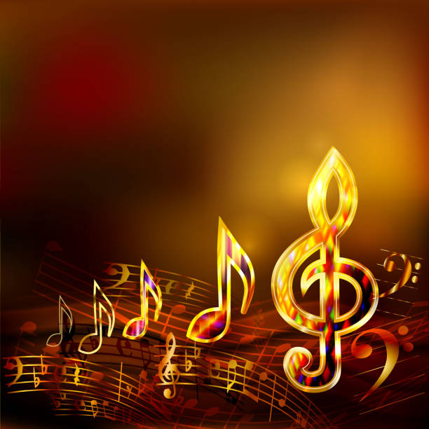 istock Dark music background with golden musical notes and treble clef 880291026