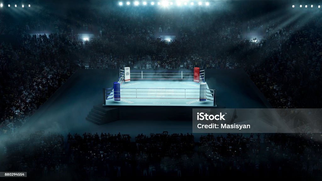 Boxing arena with stadium light Boxing arena with stadium light full view Boxing Ring Stock Photo