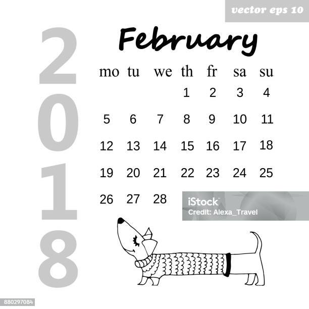 February Dog Stock Illustration - Download Image Now - 2018, Animal, Annual Event