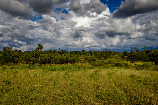 Beautiful Uganda landscape nearby Mbale. During the rainy season everything is extremely green and all the other colors are also very intensive. The clouds are also very impressive