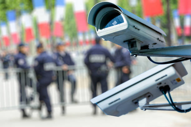istock security CCTV camera or surveillance system with military on blurry background 880300454