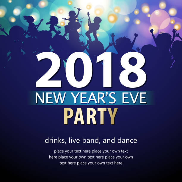 New Year's Eve Party 2018 Join the New Year's Eve celebrations which includes the countdown party and event with drinks, live band and dance modern rock stock illustrations