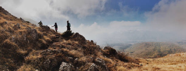 Portrait of a friends on a hiking adventure // mobile stock image made with Iphone 6s // wide photo dimensions
