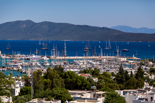 View of Bodrum town, a popular summer resort on the Aegean coast in Mugla Province, Turkey