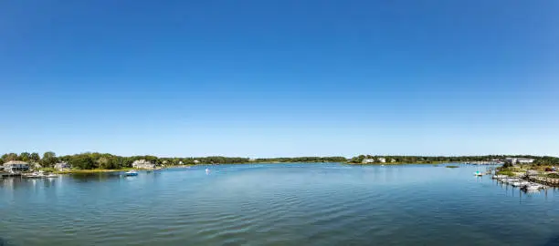 beautiful old houses, beaches and lakes   at Yarmouth, Massachussets with blue sky