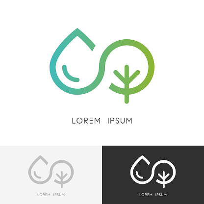 Infinity and nature  - a drop of water and tree or plant symbol. Ecology, environment and agriculture vector icon.