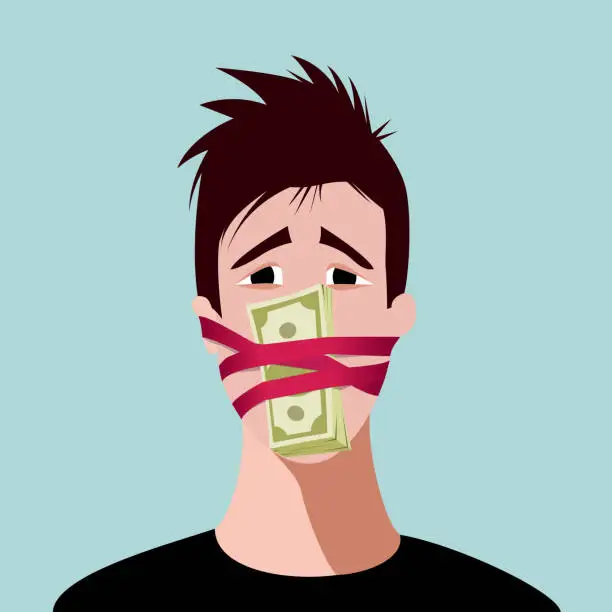 Vector illustration of Silent for money, corruption concept