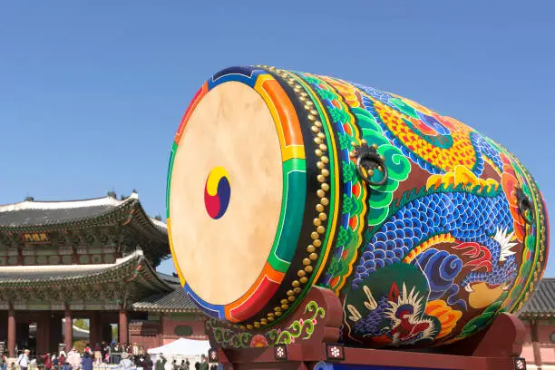 Korean traditional drum in Gyeongbokgung, Seoul, South Korea