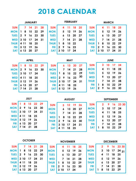 ilustrações de stock, clip art, desenhos animados e ícones de year 2018 calendar vector design - april 2012 calendar year