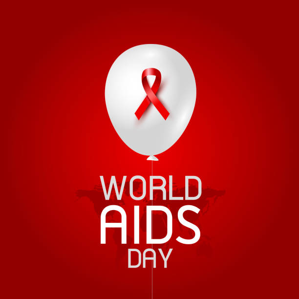 şerit ve kırmızı arka plan vektör çizim balon dünya aids günü tasarımı - world aids day stock illustrations