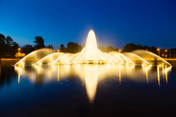 The famous Europaplatz fountain in Aachen, Germany at night