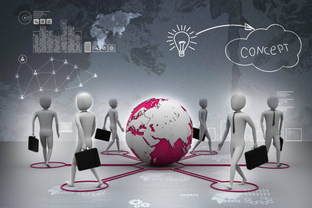 istock 3d businessman persons with Globe Earth 880344086