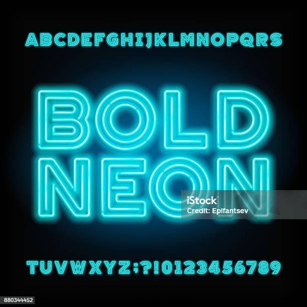 Blue Neon Tube Alphabet Font Bold Letters And Numbers Stock Illustration - Download Image Now