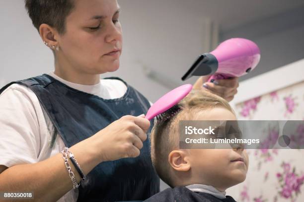 Little Boy Getting His Hair Styled At Hairdressers Stock Photo - Download  Image Now - iStock