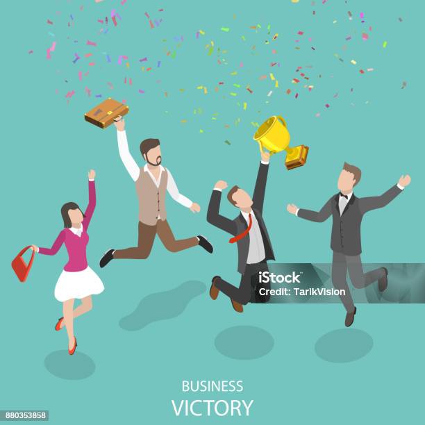 Business Victory Flat Isometric Vector Concept Stock Illustration - Download Image Now - Celebration, Isometric Projection, Award