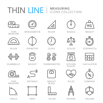 Collection of measuring thin line icons. Vector eps 8