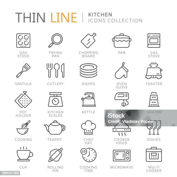 Sammlung Von Küche Dünne Linie Icons Stock Vektor Art und mehr Bilder von Icon - Icon, Küche, Garkochen