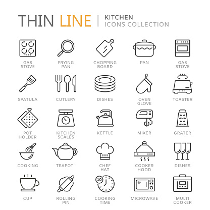 Collection of kitchen thin line icons. Vector eps 8