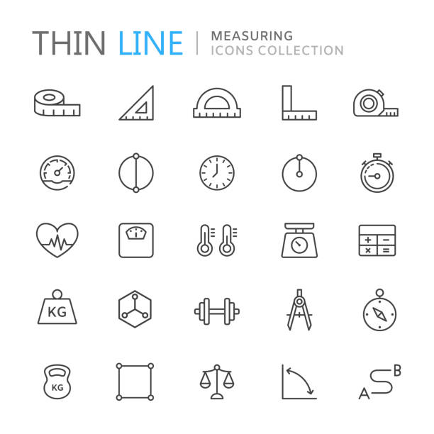 측정 선 아이콘의 컬렉션 - tape measure measuring length vector stock illustrations