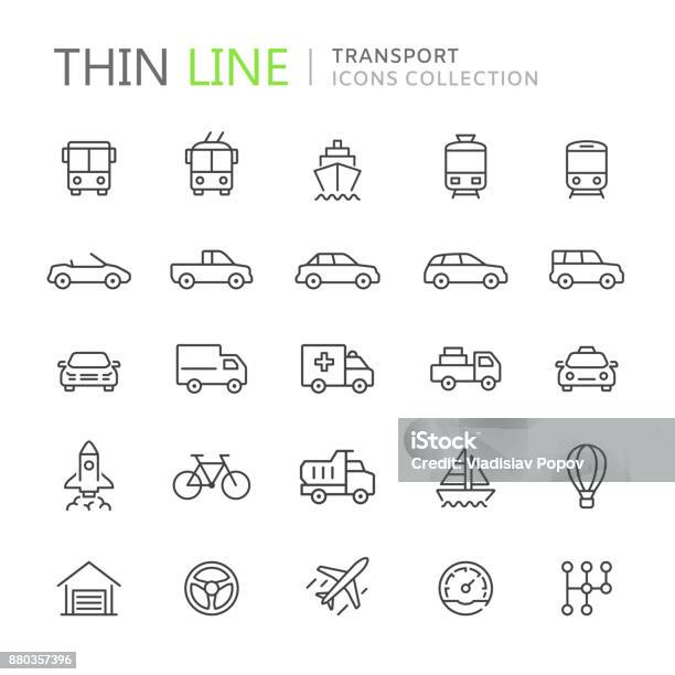 Sammlung Von Transport Dünne Linie Icons Stock Vektor Art und mehr Bilder von Icon - Icon, Auto, Verkehrswesen