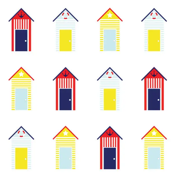 Vector illustration of Beach Hut Seamless Pattern