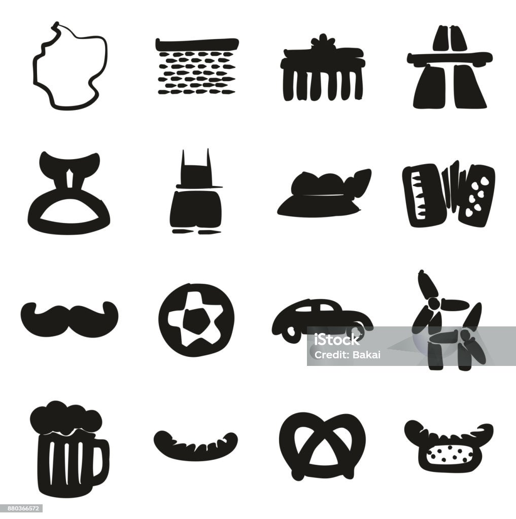 Germany Icons Freehand Fill This image is a vector illustration and can be scaled to any size without loss of resolution. Black And White stock vector