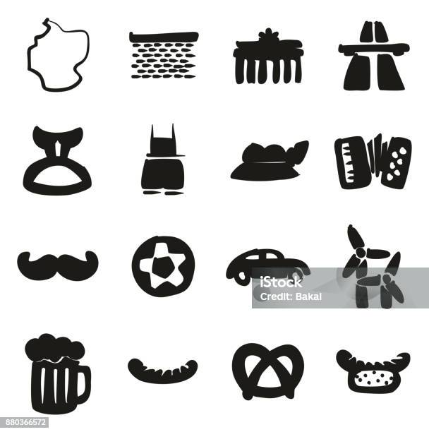 Germany Icons Freehand Fill Stock Illustration - Download Image Now - Black And White, Accordion - Instrument, Autobahn