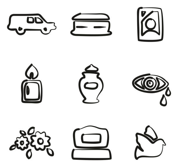 Funeral Icons Freehand This image is a vector illustration and can be scaled to any size without loss of resolution. cricket trophy stock illustrations