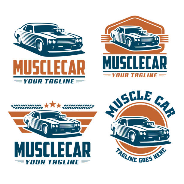 Muscle car template, retro style, vintage design Template of Muscle car, retro style, vintage design. Perfect for all automotive industry. collectors car stock illustrations