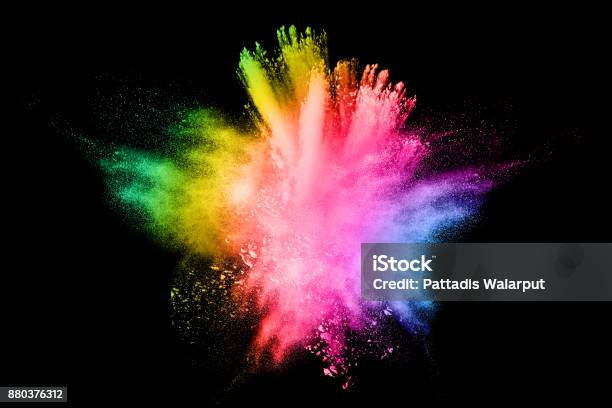 Multi Color Powder Explosion On Black Background Stock Photo - Download Image Now - Exploding, Colors, Paint