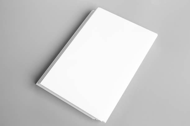 istock Blank portrait A4. brochure magazine isolated on gray, changeable background / white paper isolated on gray 880382576