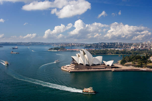 High level view of Sydney Harbor and the Opera House - Sydney, Australia.