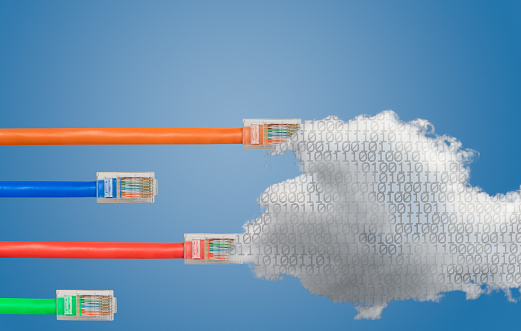 Ethernet cables emerge with different lengths and fail to reach cloud computing to illustrate Net Neutrality debate